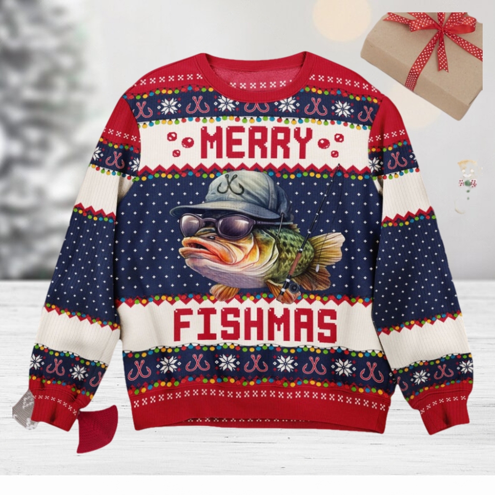 Merry Fishmas For Fishing Dad, Grandpa Personalized Ugly Sweater - Limotees