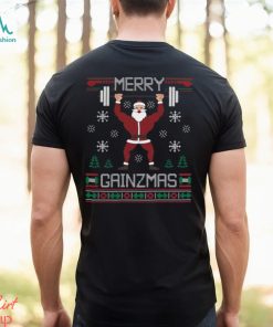 Merry Gainzmas Ugly Christmas Gym Santa Shirt, hoodie, sweater, long sleeve and tank top Merry Gainzmas Ugly Christmas Gym Santa Shirt