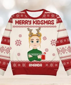 Merry Kidsmas Christmas Gift For Kid Granddaughter Personalized Kid Ugly Sweater