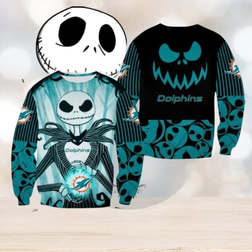 Miami Dolphins Jack Skellington Reindeer Christmas Ugly Sweater Halloween For Men And Women