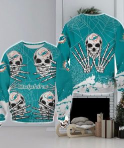 Miami Dolphins Skull Hallowen Cookie Halloween Ugly Sweater For Men And Women Gift Christmas