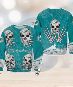 Miami Dolphins Skull Hallowen Cookie Halloween Ugly Sweater For Men And Women Gift Christmas