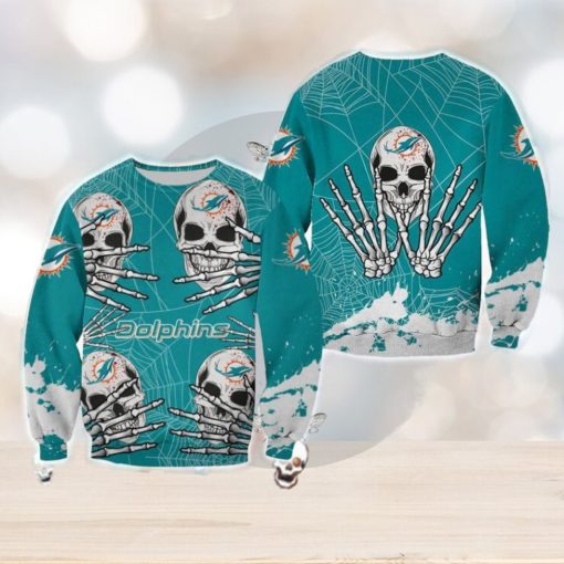 Miami Dolphins Skull Hallowen Cookie Halloween Ugly Sweater For Men And Women Gift Christmas