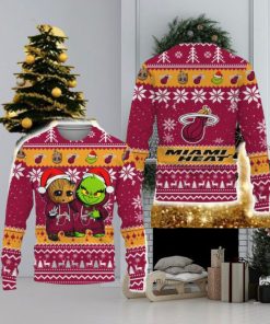 Miami Heat Baby Groot And Grinch Best Friends Football American New 3D Sweater Gift Ugly Christmas