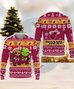 Miami Heat Baby Groot And Grinch Best Friends Football American New 3D Sweater Gift Ugly Christmas