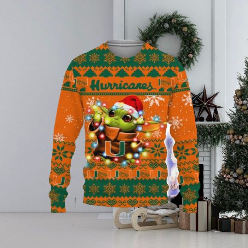 Miami Hurricanes Baby Yoda Star Wars Sports Football American Ugly Christmas Sweater Christmas Holiday Gift