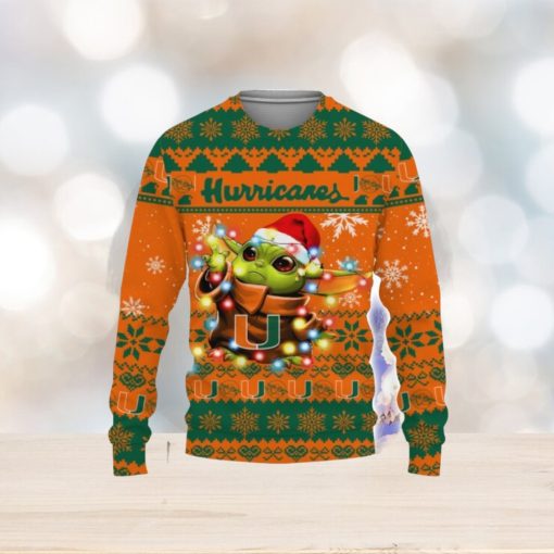 Miami Hurricanes Baby Yoda Star Wars Sports Football American Ugly Christmas Sweater Christmas Holiday Gift