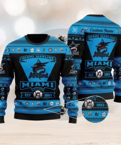 Miami Marlins Football Team Logo Custom Name Personalized Ugly Christmas Sweater Christmas Gift For Big Fans