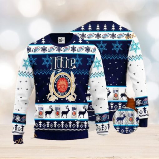 Miller Lite Reindeer Pattern Friends Christmas Sweater