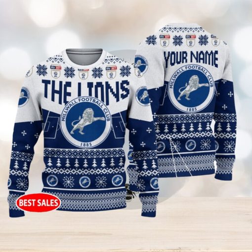 Millwall FC Big Logo Stadium Snowflakes EFL Ugly Christmas Sweater