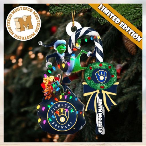 Milwaukee Brewers MLB Grinch Candy Cane Personalized Xmas Gifts Christmas Tree Decorations Ornament_76137753 1
