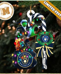 Milwaukee Brewers MLB Grinch Candy Cane Personalized Xmas Gifts Christmas Tree Decorations Ornament_76137753 1