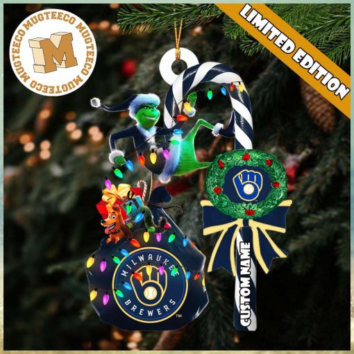 Milwaukee Brewers MLB Grinch Candy Cane Personalized Xmas Gifts Christmas Tree Decorations Ornament_76137753 1