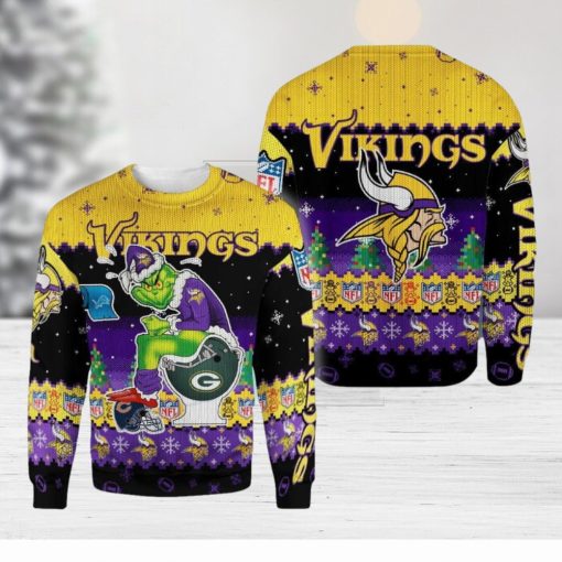 Minnesota Vikings Funny Grinch Knitted Christmas 3D Sweater For Fans