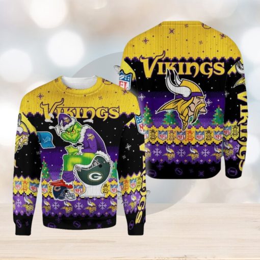 Minnesota Vikings Funny Grinch Knitted Christmas 3D Sweater For Fans