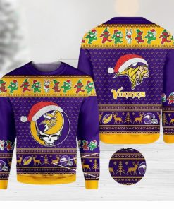 Minnesota Vikings Grateful Dead SKull And Bears Ugly Christmas Sweater