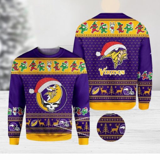 Minnesota Vikings Grateful Dead SKull And Bears Ugly Christmas Sweater