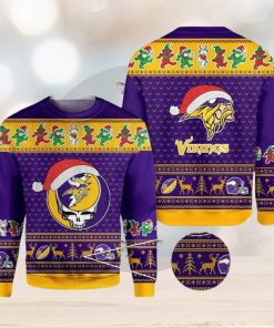 Minnesota Vikings Grateful Dead SKull And Bears Ugly Christmas Sweater