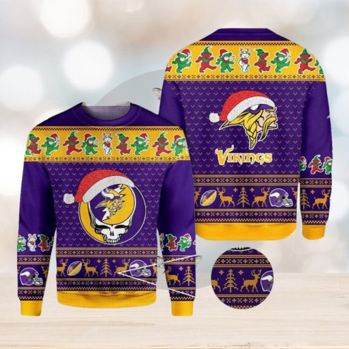 Minnesota Vikings Grateful Dead SKull And Bears Ugly Christmas Sweater