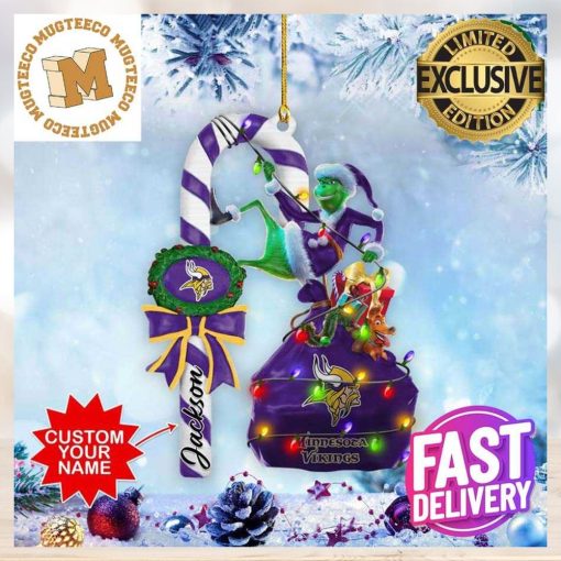 Minnesota Vikings NFL Grinch Candy Cane Personalized Xmas Gifts Christmas Tree Decorations Ornament_96351930 1
