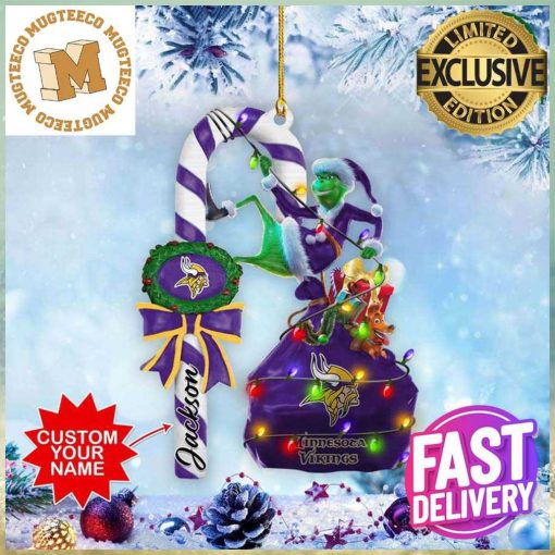 Minnesota Vikings NFL Grinch Candy Cane Personalized Xmas Gifts Christmas Tree Decorations Ornament_96351930 1