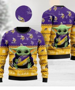 Minnesota Vikings NFL Star Wars Baby Yoda Knitted Christmas Sweater AOP Holiday