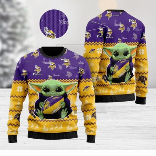 Minnesota Vikings NFL Star Wars Baby Yoda Knitted Christmas Sweater AOP Holiday