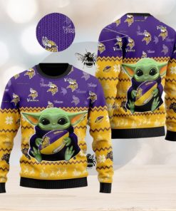 Minnesota Vikings NFL Star Wars Baby Yoda Knitted Christmas Sweater AOP Holiday