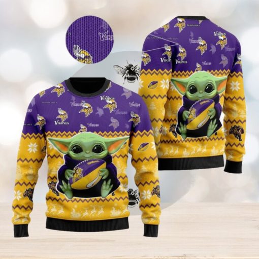 Minnesota Vikings NFL Star Wars Baby Yoda Knitted Christmas Sweater AOP Holiday