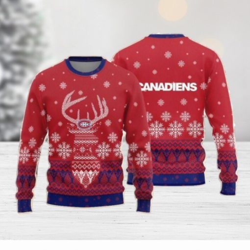 Montreal Canadiens Christmas Big Reindeer Pattern Christmas Gift 3D Ugly Christmas Sweater