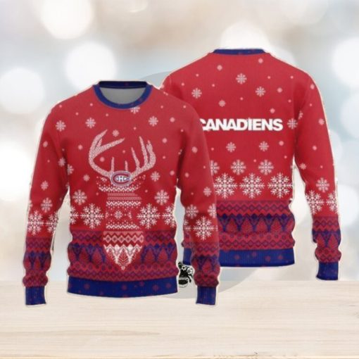 Montreal Canadiens Christmas Big Reindeer Pattern Christmas Gift 3D Ugly Christmas Sweater