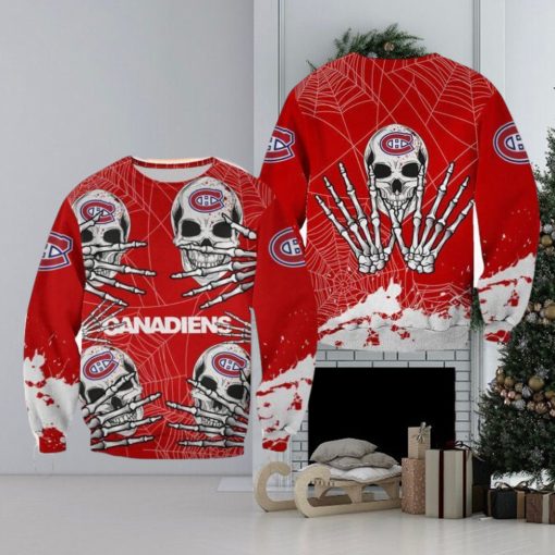 Montreal Canadiens Skull Hallowen Snow Halloween Ugly Sweater For Men And Women Gift Christmas