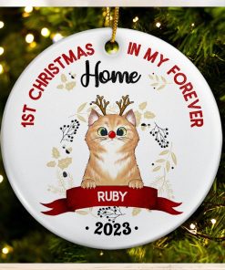 My First Christmas   Gift For Cat Owners   Personalized Circle Ceramic Ornament