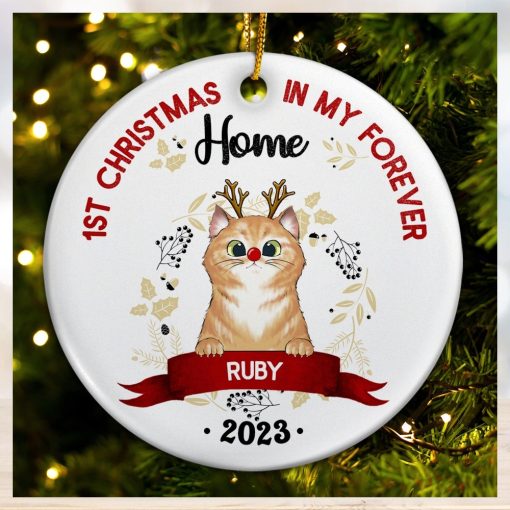 My First Christmas   Gift For Cat Owners   Personalized Circle Ceramic Ornament