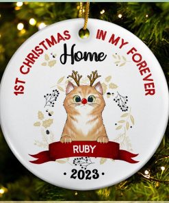 My First Christmas Gift For Cat Owners Personalized Circle Ceramic Ornament