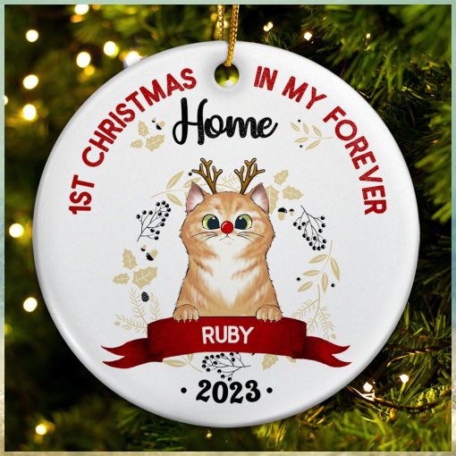 My First Christmas   Gift For Cat Owners   Personalized Circle Ceramic Ornament