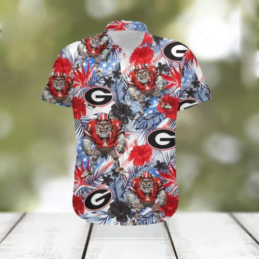 NCAA Georgia Bulldogs UGA Hawaiian Shirt,Aloha Shirt,Tropical Flora Beach Lovers Gift