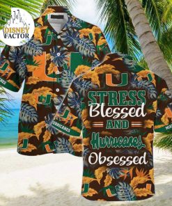 NCAA Miami Hurricanes Hawaiian Shirt Stress Blessed Obsessed