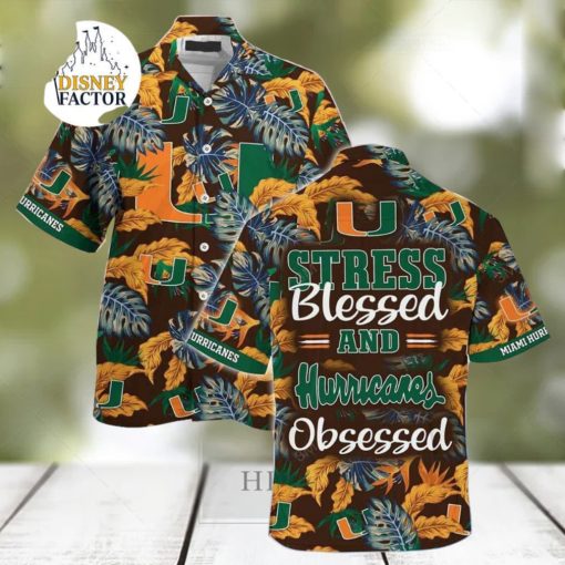 NCAA Miami Hurricanes Hawaiian Shirt Stress Blessed Obsessed