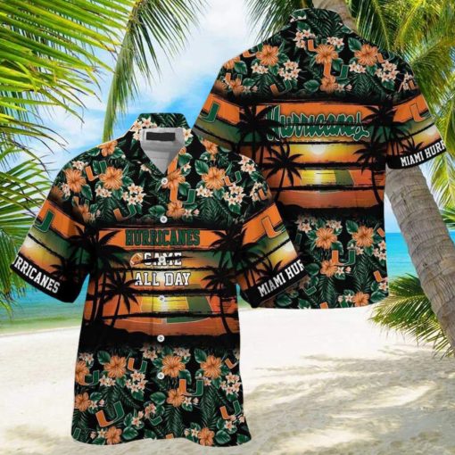 NCAA Miami Hurricanes Hawaiian Shirt traopical flower