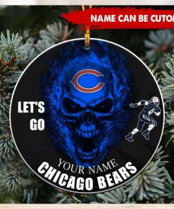 NFL Chicago Bears Custom Name Let’s Go Skull Round Ornament