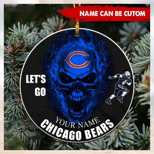 NFL Chicago Bears Custom Name Let’s Go Skull Round Ornament