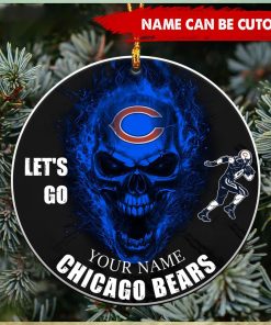 NFL Chicago Bears Custom Name Let’s Go Skull Round Ornament