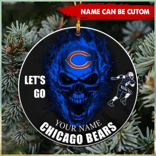 NFL Chicago Bears Custom Name Let’s Go Skull Round Ornament