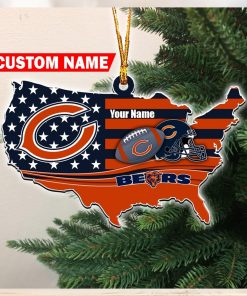 NFL Chicago Bears Flag Map US Personalized Christmas Ornaments