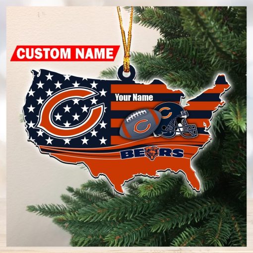 NFL Chicago Bears Flag Map US Personalized Christmas Ornaments