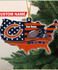 NFL Chicago Bears Flag Map US Personalized Christmas Ornaments