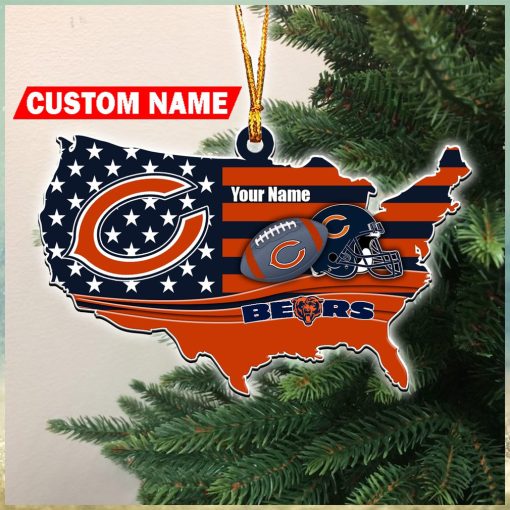 NFL Chicago Bears Flag Map US Personalized Christmas Ornaments