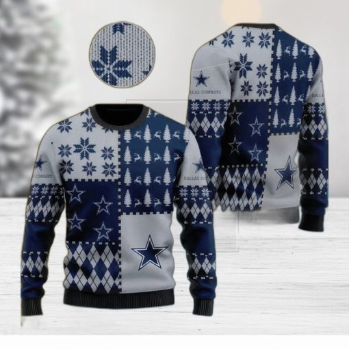 NFL Dallas Cowboys Snow Flower Tree Ugly Xmas Sweater