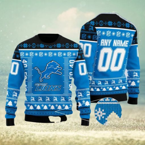 NFL Logo Detroit Lions Ugly Christmas Custom Number And Name